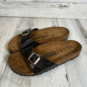 Birkenstock Women’s Madrid Wine Croc Print Slide Sandals Birko-Flor Size 6 (37)
